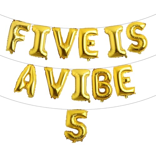 Five is a Vibe 5. Geburtstag Dekorationen Groovy Folienballons für 60er 70er Jahre Retro Hippie Party Supplies Groovy Party Favors (Five Is A Vibe 5 Gold) von RUIANSI