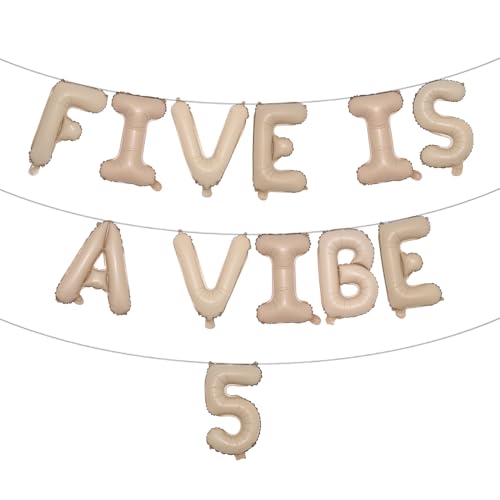 Five is a Vibe 5. Geburtstag Dekorationen Groovy Folienballons für 60er 70er Jahre Retro Hippie Party Supplies Groovy Party Favors (Five is a Vibe 5 Karamell) von RUIANSI