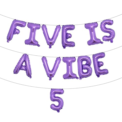 Five is a Vibe 5. Geburtstag Dekorationen Groovy Folienballons für 60er 70er Jahre Retro Hippie Party Supplies Groovy Party Favors (Five is a Vibe 5 Purple) von RUIANSI