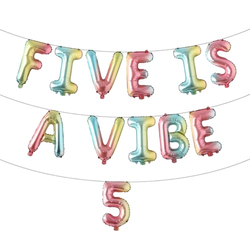Five is a Vibe 5. Geburtstag Dekorationen Groovy Folienballons für 60er 70er Jahre Retro Hippie Party Supplies Groovy Party Favors (Five is a Vibe 5 Rainbow) von RUIANSI