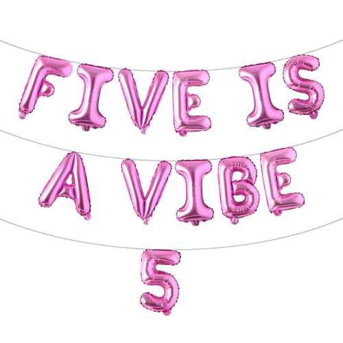 Five is a Vibe 5. Geburtstag Dekorationen Groovy Folienballons für 60er 70er Jahre Retro Hippie Party Supplies Groovy Party Favors (Five is a Vibe 5 Rose Red) von RUIANSI