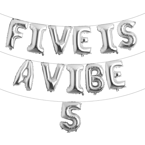 Five is a Vibe 5. Geburtstag Dekorationen Groovy Folienballons für 60er 70er Jahre Retro Hippie Party Supplies Groovy Party Favors (Five is a Vibe 5 Silber) von RUIANSI