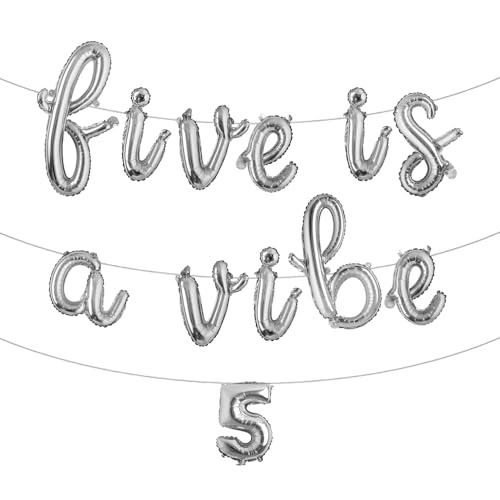 Five is a Vibe 5. Geburtstag Dekorationen Groovy Folienballons für 60er 70er Jahre Retro Hippie Party Supplies Groovy Party Favors (L Five Is A Vibe 5 Silber) von RUIANSI