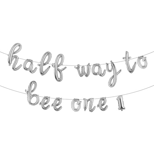 Half Way To Bee One Dekorationen Half Way To Bee One Ballon-Banner, Ballon-Dekoration für Babyparty, 6 Monate, Bienentag, Dekoration, Zubehör (L Half Way To Bee One 1, Silber) von RUIANSI