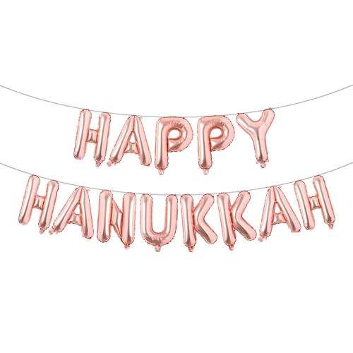 Happy Chanukkah-Banner, Chanukkah-Party-Dekoration, Chanukah-Festivalgirlande, Partyzubehör für Kaminsims, Happy Chanukka, 40,6 cm, mehrfarbige Buchstabenballons (Happy Hanukkah, Roségold) von RUIANSI
