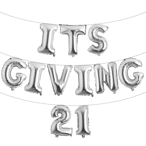 It's Give 21 Ballon-Banner zum 21. Geburtstag, Party-Luftballons, 21. Geburtstag, Dekoration, Buchstaben, Partyzubehör (ITS GIVING 21 Silber) von RUIANSI