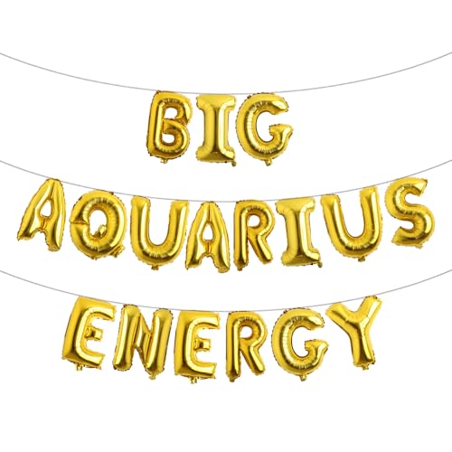 Mehrfarbiger großer Wassermann-Energieballon-Banner, Geburtstagsparty-Dekorationen, Wassermann-Geburtstag, 40,6 cm Buchstaben, 21. Geburtstag, 30. Geburtstag (groß, aquarische Energie, Gold) von RUIANSI
