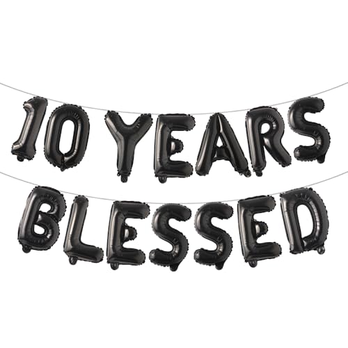 Mehrfarbiges Ballon-Banner, 10. Geburtstag/Hochzeitstag, Party-Dekoration, Wimpelkette, Schild, Hintergründe (10 Years Blessed Black) von RUIANSI