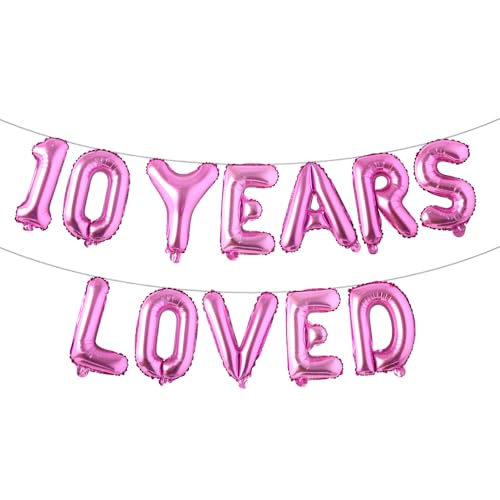 Mehrfarbiges Ballon-Banner, 10. Geburtstag/Hochzeitstag, Party-Dekoration, Wimpelkette, Schild, Hintergründe (10 Years Loved Rose Red) von RUIANSI