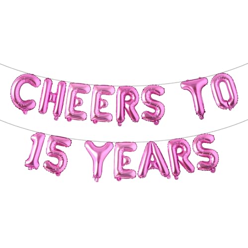 Mehrfarbiges Ballonbanner "Cheers to 15 Years" – Party-Dekoration zum 15. Jahrestag und Geburtstag (Cheers to 15 Years) Rosenrot von RUIANSI