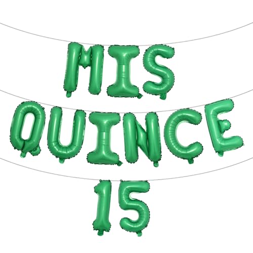 Mis Quitte 15 Ballon-Set, Mädchen 15. Geburtstag, Krone, Motto-Party-Dekoration für Quinceanera-Geburtstagsparty-Dekorationen (MIS QUINCE 15 Grün) von RUIANSI
