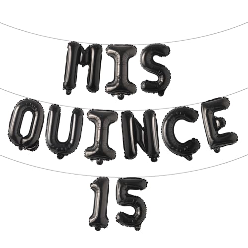 Mis Quitte 15 Ballon-Set, Mädchen 15. Geburtstag, Krone, Motto-Party-Dekoration für Quinceanera-Geburtstagsparty-Dekorationen (Mis Quitte 15, Schwarz) von RUIANSI