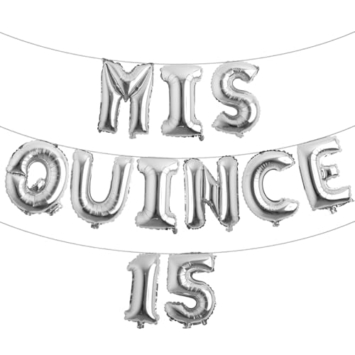 Mis Quitte 15 Ballon-Set, Mädchen 15. Geburtstag, Krone, Motto-Party-Dekoration für Quinceanera-Geburtstagsparty-Dekorationen (Mis Quitte 15, Silber) von RUIANSI