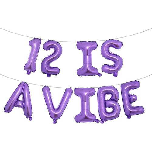 Party-Dekoration zum 12. Geburtstag für Mädchen, mehrfarbig, 12 ist ein Vibe-Ballon-Banner, Prost bis 12 Jahre, Partyzubehör (12 ist eine Stimmung, lila) von RUIANSI