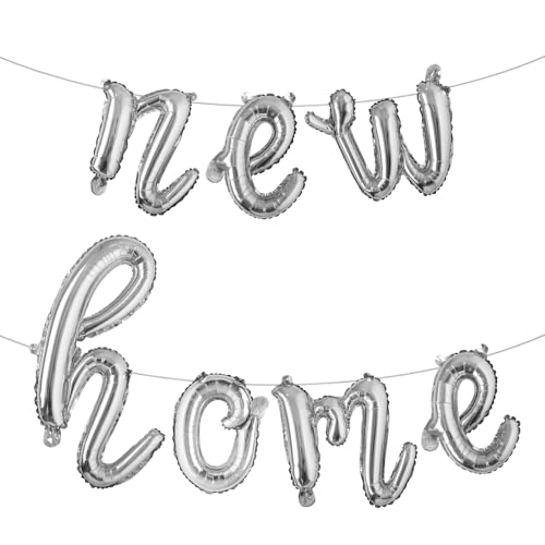 Willkommensdekoration – Einweihungsparty-Dekorzubehör, Luftballon-Banner und Hintergrund (L New Home, Silber) von RUIANSI