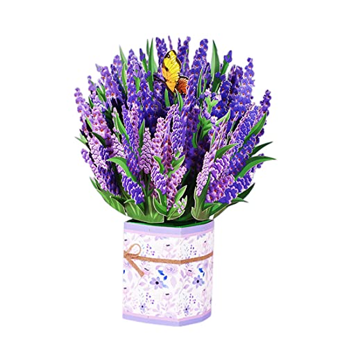 Pop-Up Blumenkarte für Mama, 24,8 x 24,8 cm 3D Blumen Klappkarte zum Muttertag, Blumenstrauß Karte mit blanko-Umschlag für Geburtstag, Muttertag, Jahrestag (Lavendel) von RUICK