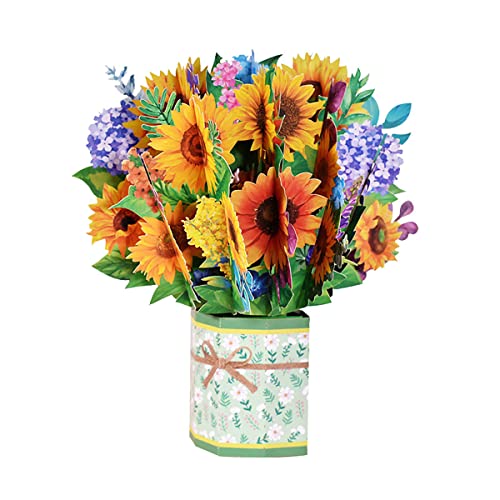 Pop-Up Blumenkarte für Mama, 24,8 x 24,8 cm 3D Blumen Klappkarte zum Muttertag, Blumenstrauß Karte mit blanko-Umschlag für Geburtstag, Muttertag, Jahrestag (Sonnenblume) von RUICK