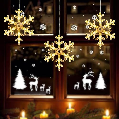 LED-Lichter für Weihnachten, 3 Stück, LED-Lichterkette, batteriebetrieben (nicht im Lieferumfang enthalten), mit Saugnäpfen, Fenster, Lichterkette, Fenster, Lichtervorhang für den Außenbereich, von RUICUBEI