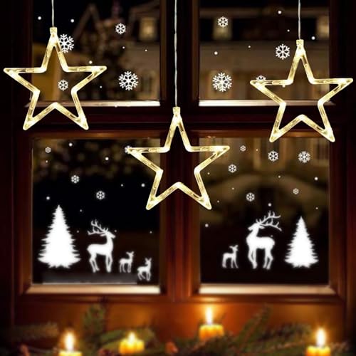 RUICUBEI LED-Lichter für Weihnachten, 3 Stück, mit Saugnapf, für Fenster, Weihnachten, Lichterkette, Fenster, LED-Lichtervorhang für die Weihnachtsdekoration (Stars) von RUICUBEI