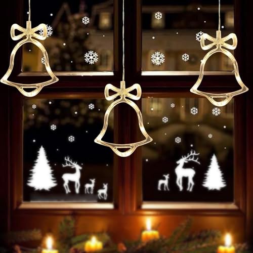 RUICUBEI LED-Lichter für Weihnachten, 3 Stück, mit Saugnapf, für Fenster, Weihnachten, Lichterkette, Fenster, LED-Lichtervorhang für die Weihnachtsdekoration (kleine Glocke) von RUICUBEI
