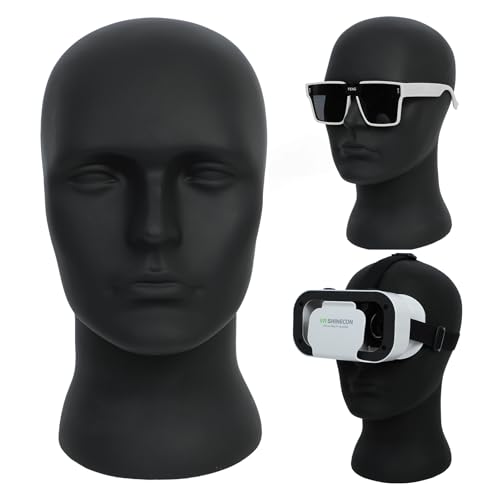 RUIFONSO Männlicher Mannequinkopf ohne Ohr, professioneller PVC-Puppenkopf für Perücken, Hüte, Kopfhörer, Cosplay-Maske und Heimdekoration oder andere Zubehör-Shows (mattschwarz, groß) von RUIFONSO