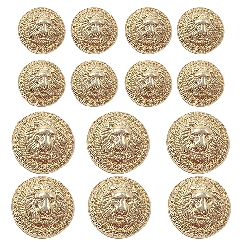 14-teiliges Blazer-Knopf-Set, Löwenkopf-Knöpfe, Vintage-Goldknöpfe für Blazer, Mantel, Uniform, Hemd, Anzug und Jacke (15 mm, 23 mm, Gold) von RUIFUU