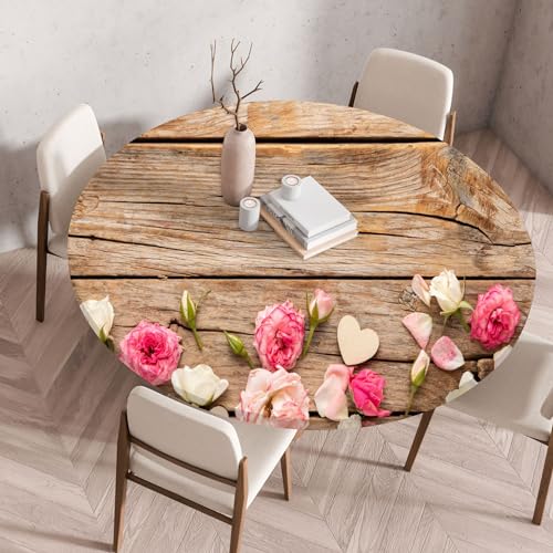 Runde Tischdecke mit elastischen Rändern Holzstruktur Rosen Blumen Muster Tischbezug Wasserdicht Ölbeständig Wiederverwendbare Tablecloth Moderne Dekoration für Picknick Bistro Garten (Farbe 2,60 cm) Runde Tischdecke mit elastischen Rändern Holzstruktur Rosen Blumen Muster Tischbezug Wasserdicht Ölbeständig Wiederverwendbare Tablecloth Moderne Dekoration für Picknick Bistro Garten (Farbe 2,60 cm) von RUILBJ