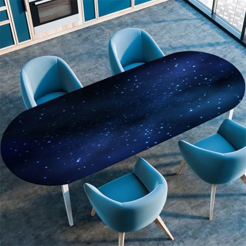 Blau Lila Sternenhimmel Ovale Tischdecke, Cool Kosmisches Galaxie-Muster, Wasserfeste Ölbeständige Tischdecke mit Stretch-Kante, Geeignet für Küchen Esszimmer Camping (Color 10,107cmx183cm) von RUILBJM