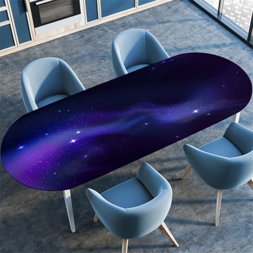 Blau Lila Sternenhimmel Ovale Tischdecke, Cool Kosmisches Galaxie-Muster, Wasserfeste Ölbeständige Tischdecke mit Stretch-Kante, Geeignet für Küchen Esszimmer Camping (Color 11,132cmx274cm) von RUILBJM