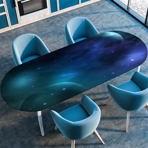 Blau Lila Sternenhimmel Ovale Tischdecke, Cool Kosmisches Galaxie-Muster, Wasserfeste Ölbeständige Tischdecke mit Stretch-Kante, Geeignet für Küchen Esszimmer Camping (Color 12,137cmx183cm) von RUILBJM