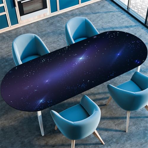 Blau Lila Sternenhimmel Ovale Tischdecke, Cool Kosmisches Galaxie-Muster, Wasserfeste Ölbeständige Tischdecke mit Stretch-Kante, Geeignet für Küchen Esszimmer Camping (Color 13,137cmx183cm) von RUILBJM