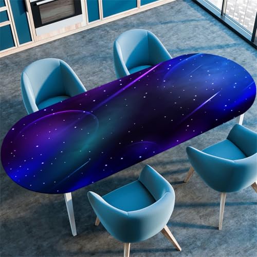 Blau Lila Sternenhimmel Ovale Tischdecke, Cool Kosmisches Galaxie-Muster, Wasserfeste Ölbeständige Tischdecke mit Stretch-Kante, Geeignet für Küchen Esszimmer Camping (Color 2,132cmx274cm) von RUILBJM