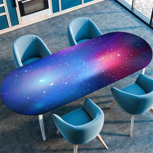 Blau Lila Sternenhimmel Ovale Tischdecke, Cool Kosmisches Galaxie-Muster, Wasserfeste Ölbeständige Tischdecke mit Stretch-Kante, Geeignet für Küchen Esszimmer Camping (Color 5,137cmx183cm) von RUILBJM