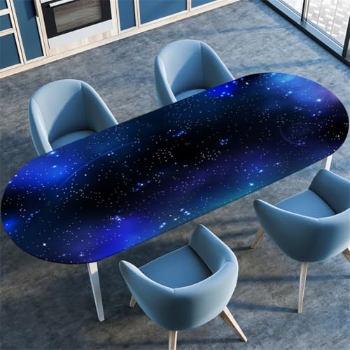 Blau Lila Sternenhimmel Ovale Tischdecke, Cool Kosmisches Galaxie-Muster, Wasserfeste Ölbeständige Tischdecke mit Stretch-Kante, Geeignet für Küchen Esszimmer Camping (Color 6,132cmx274cm) von RUILBJM