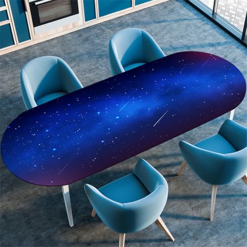Blau Lila Sternenhimmel Ovale Tischdecke, Cool Kosmisches Galaxie-Muster, Wasserfeste Ölbeständige Tischdecke mit Stretch-Kante, Geeignet für Küchen Esszimmer Camping (Color 8,132cmx305cm) von RUILBJM