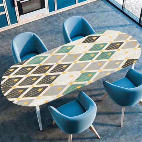 Modern Schlicht Ovale Tischdecke, Geometrisch Marmor Künstlerisch Malerei Muster, für Esstische, Küchen, Camping und Partys, Wasserdicht Elastischer Rand Tischdecke (Color 1,122cmx183cm) von RUILBJM