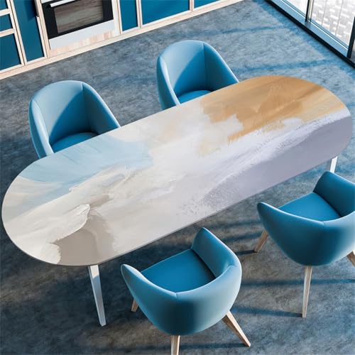 Modern Schlicht Ovale Tischdecke, Geometrisch Marmor Künstlerisch Malerei Muster, für Esstische, Küchen, Camping und Partys, Wasserdicht Elastischer Rand Tischdecke (Color 2,132cmx305cm) von RUILBJM