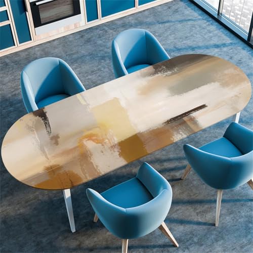 Modern Schlicht Ovale Tischdecke, Geometrisch Marmor Künstlerisch Malerei Muster, für Esstische, Küchen, Camping und Partys, Wasserdicht Elastischer Rand Tischdecke (Color 4,132cmx305cm) von RUILBJM