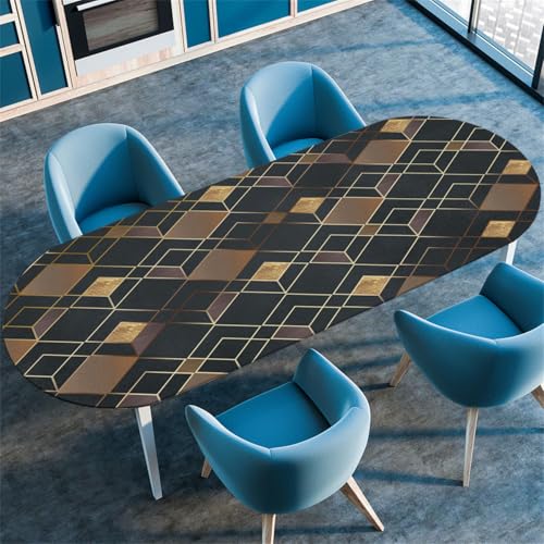 Modern Schlicht Ovale Tischdecke, Geometrisch Marmor Künstlerisch Malerei Muster, für Esstische, Küchen, Camping und Partys, Wasserdicht Elastischer Rand Tischdecke (Color 5,107cmx183cm) von RUILBJM