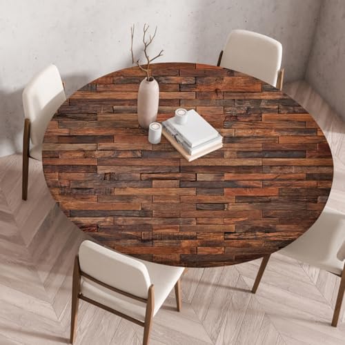Runde Tischdecke Holzstruktur Motive Elastische Home Runde Table Cover wasserdichte ölbeständige Wiederverwendbare Picknick Tischdecken Moderne Haus Dekoration (Stil 2,55.1 Inch) von RUILBJM