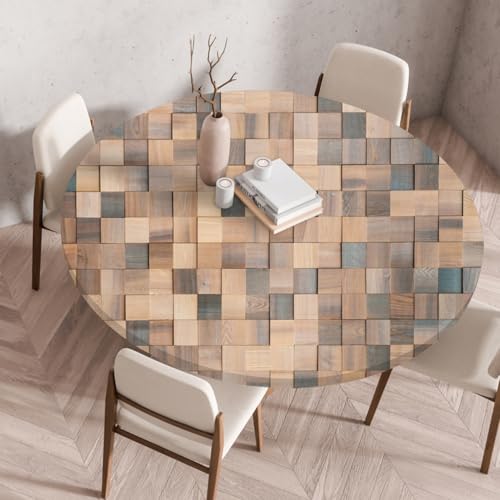 Runde Tischdecke Holzstruktur Motive Elastische Home Runde Table Cover wasserdichte ölbeständige Wiederverwendbare Picknick Tischdecken Moderne Haus Dekoration (Stil 3,47.2 Inch) von RUILBJM