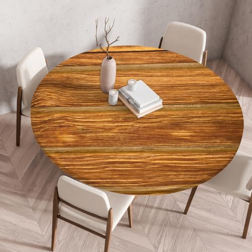 Runde Tischdecke Holzstruktur Motive Elastische Home Runde Table Cover wasserdichte ölbeständige Wiederverwendbare Picknick Tischdecken Moderne Haus Dekoration (Stil 4,51.2 Inch) von RUILBJM