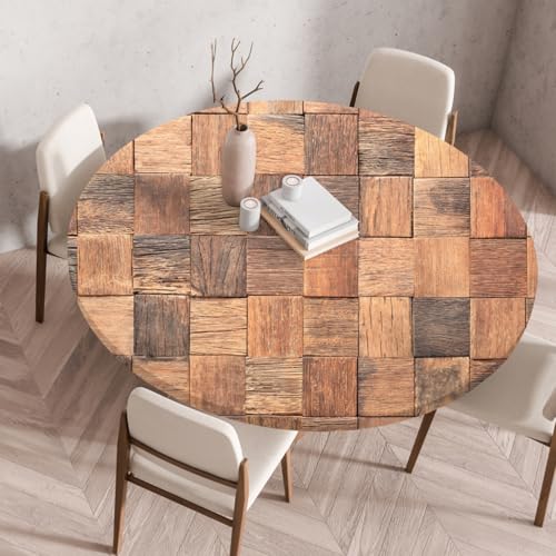 Runde Tischdecke Holzstruktur Motive Elastische Home Runde Table Cover wasserdichte ölbeständige Wiederverwendbare Picknick Tischdecken Moderne Haus Dekoration (Stil 5,55.1 Inch) von RUILBJM