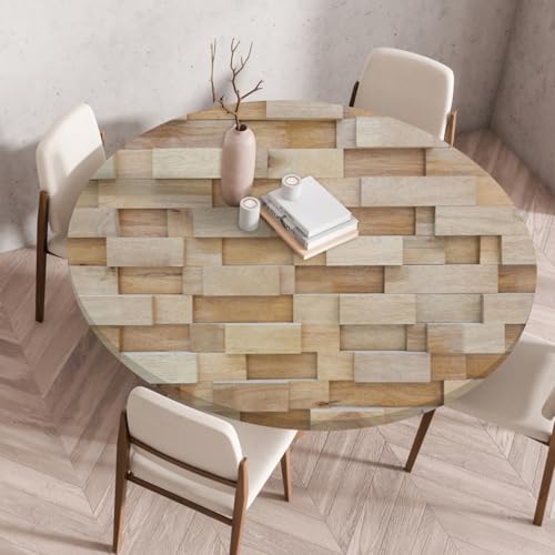 Runde Tischdecke Holzstruktur Motive Elastische Home Runde Table Cover wasserdichte ölbeständige Wiederverwendbare Picknick Tischdecken Moderne Haus Dekoration (Stil 6,55.1 Inch) von RUILBJM