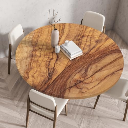 Runde Tischdecke Holzstruktur Motive Elastische Home Runde Table Cover wasserdichte ölbeständige Wiederverwendbare Picknick Tischdecken Moderne Haus Dekoration (Stil 7,43.3 Inch) von RUILBJM