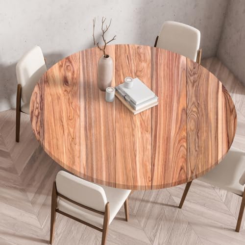 Runde Tischdecke mit Elastischen Kanten, Retro-Holzmaserungs Druck,Moderne Abwischbare wasserdichte Couchtischdecke aus Polyester für Esszimmer Bistro Outdoor Garten (Muster 3,60 cm) von RUILBJM