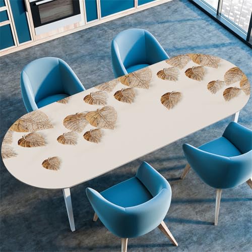 Schwarze Graue Moderne Ovale Tischdecke, Blätter Pflanzen Marmor Druck Tischdecke mit Elastischem Rand, rutschfest Wasser Ölabweisend, für Esstisch Küche Camping (Color 1,122cmx183cm) von RUILBJM
