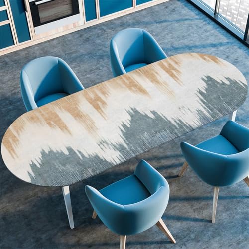 Schwarze Graue Moderne Ovale Tischdecke, Blätter Pflanzen Marmor Druck Tischdecke mit Elastischem Rand, rutschfest Wasser Ölabweisend, für Esstisch Küche Camping (Color 7,107cmx183cm) von RUILBJM