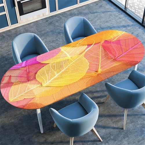 Vintage Blatt Pflanzen Muster Ovale Tischdecke, Stretch-Kante Tischdecke, rutschfest Wasserdicht Ölbeständig, Geeignet für Esstisch Küche Camping, Couchtischdecke (Farbe 1,132cmx178cm) von RUILBJM
