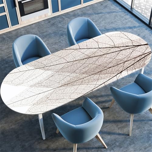Vintage Blatt Pflanzen Muster Ovale Tischdecke, Stretch-Kante Tischdecke, rutschfest Wasserdicht Ölbeständig, Geeignet für Esstisch Küche Camping, Couchtischdecke (Farbe 10,132cmx178cm) von RUILBJM